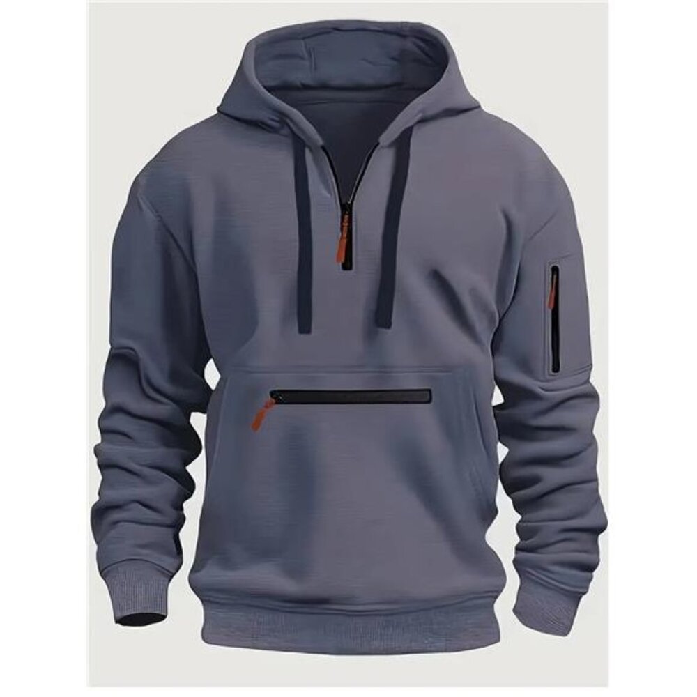 NWT Men's Technical Quarter-Zip Hoodie Navy Blue Utility Pocket Sweatshirt